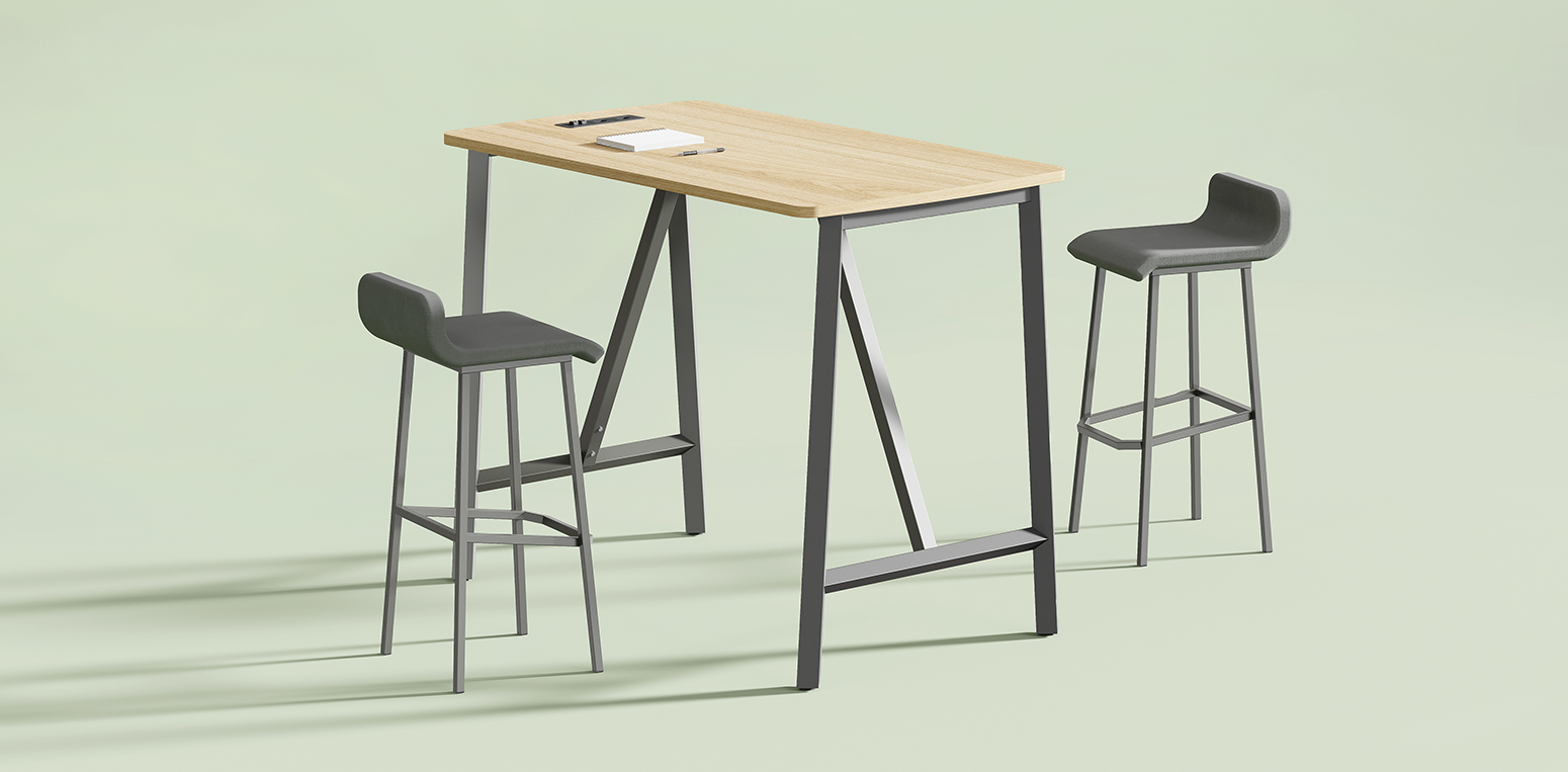 Nova Bancada Work Pro com Banquetas Altas para Copa de Escritório, Multi Office Móveis para Escritório.