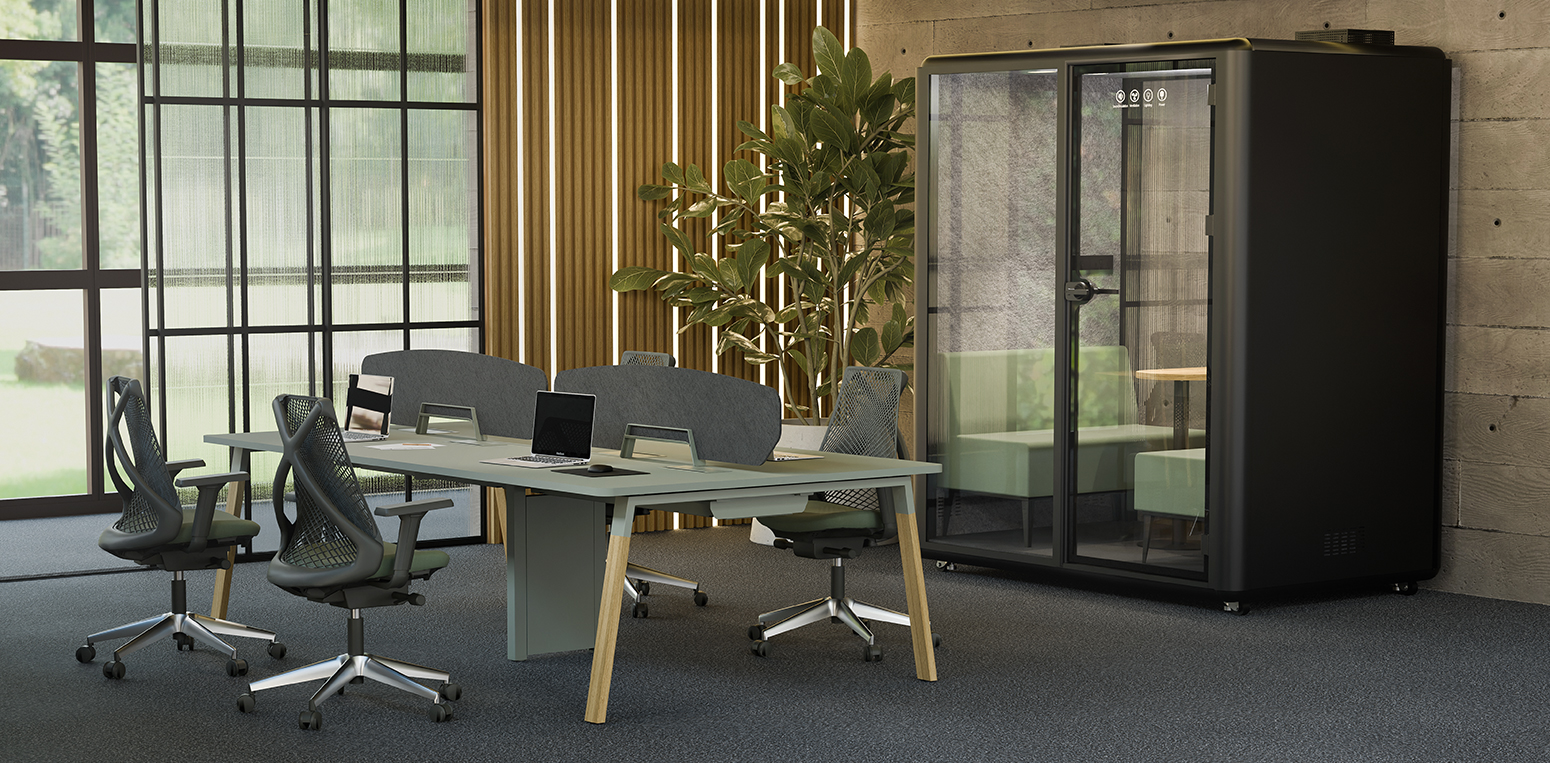 A Mesa Plataforma de Trabalho com SmartPod integra uma estação de trabalho colaborativa a um espaço reservado para reuniões, chamadas de vídeo e atividades que exigem maior concentração. A solução aproveita melhor o espaço do escritório e combina produtividade, privacidade, conforto e design contemporâneo em um único ambiente corporativo.

Ideal para: estações de trabalho, escritórios modernos, equipes colaborativas e ambientes corporativos flexíveis.