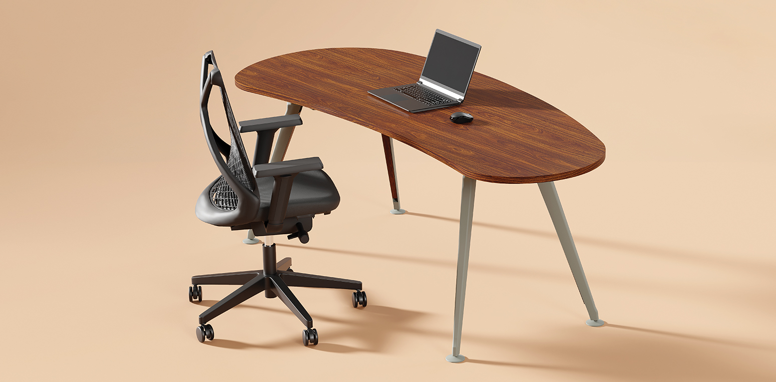 Mesa individual para escritório Linha Vio com tampo de formato orgânico